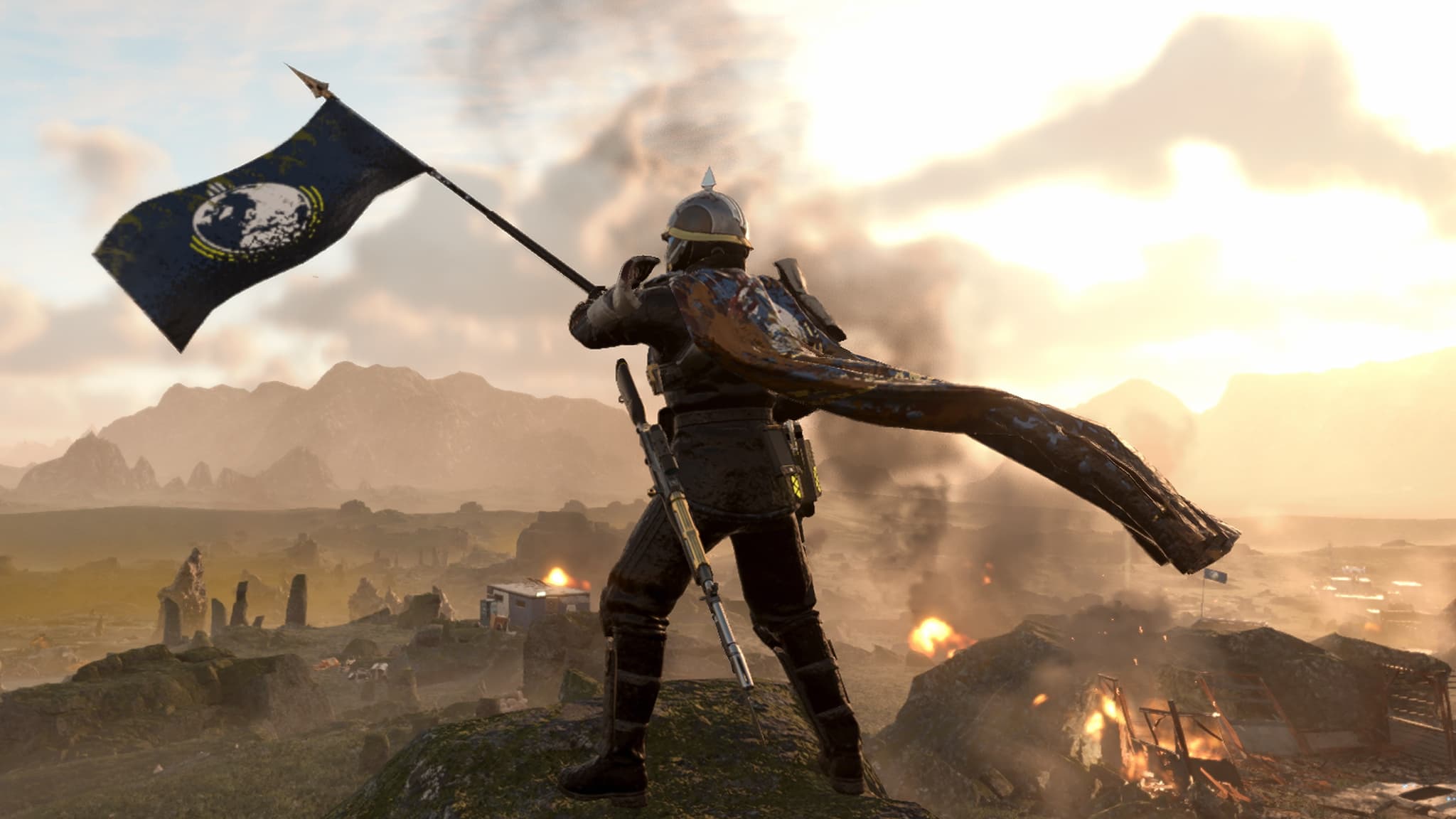 Helldivers Raising Super Earth Flag